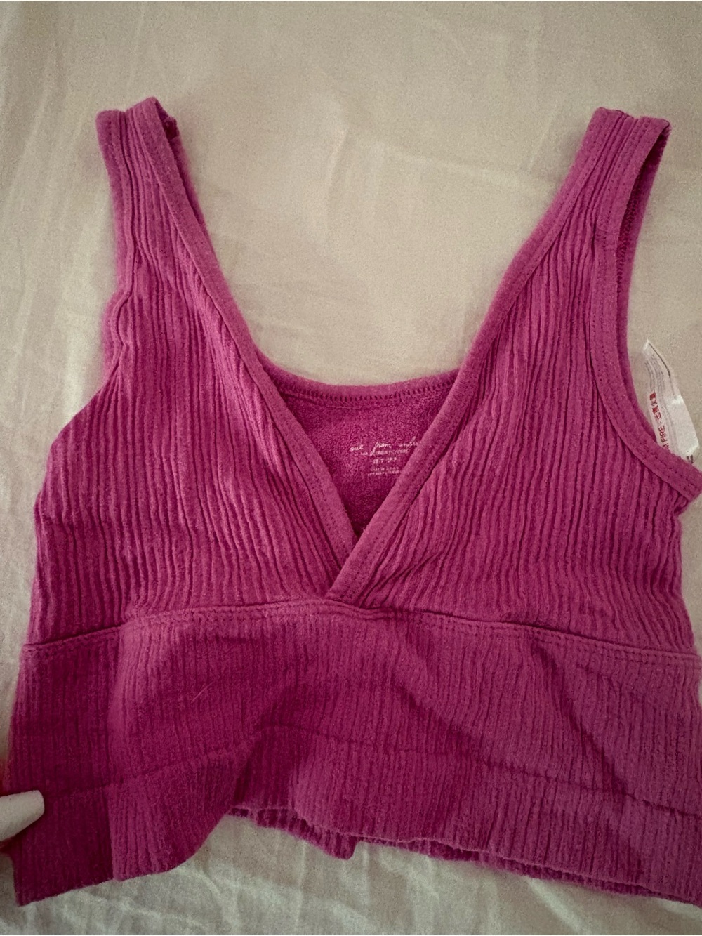 Magenta Ribbed V-Neck Cropped Tank